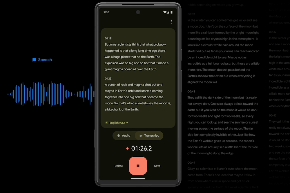 Google Pixel Recorder - On-device offline transcription app for Pixel phones